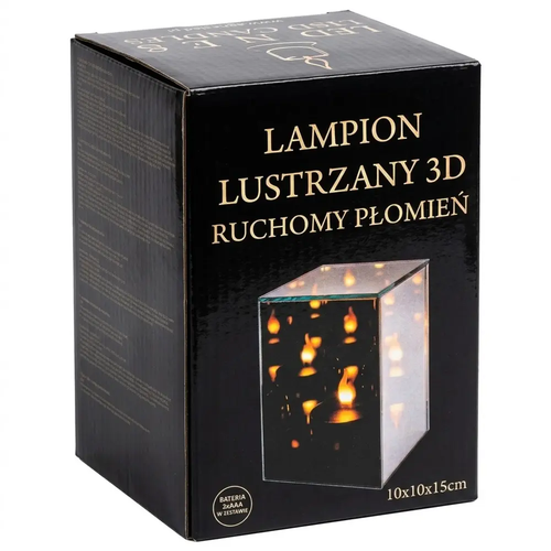 Znicz Szkalny Lampion LED 3D Kwadrat Lustrzany Ruchomy Płomień do Ramki 4600 10 x 10 x 15 cm 