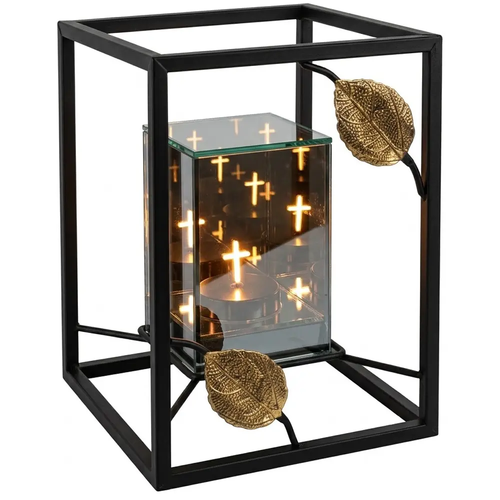 Znicz Szkalny Lampion LED 3D Kwadrat Lustrzany 3D Krzyż do Ramki 5676 10 x 10 x 15 cm 