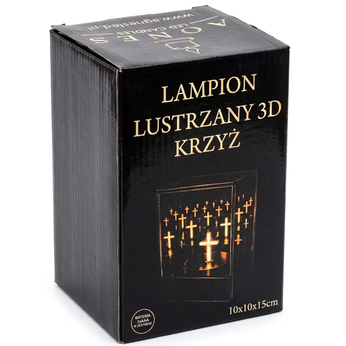 Znicz Szkalny Lampion LED 3D Kwadrat Lustrzany 3D Krzyż do Ramki 5676 10 x 10 x 15 cm 
