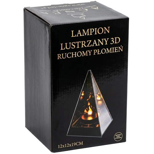Znicz Szkalny Lampion LED 3D Piramida Lustrzany ruchomy Płomień do Ramki 4617 12 x 12 x 19 cm 
