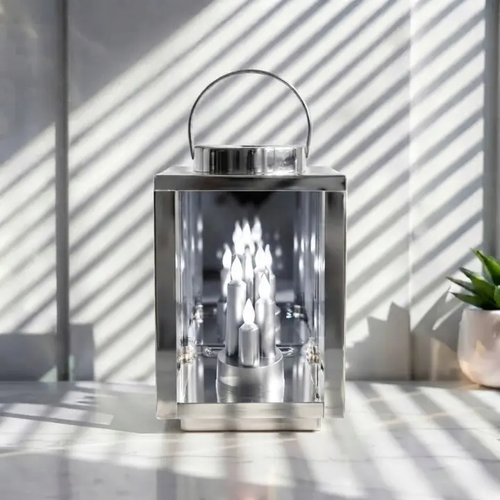 Zdjęcie produktu Znicz Solarny na Cmentarz Glamour Duży Srebrny Latarnia LED Całoroczny XXL 28cm 2