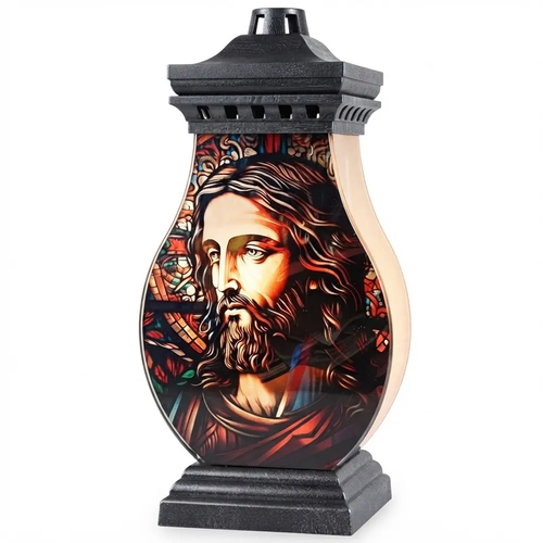 Znicz Szklany na Cmentarz z Maryją lub Jezusem na Wkład Led Lub Tradycyjny 40 cm mix wzór 1 szt.