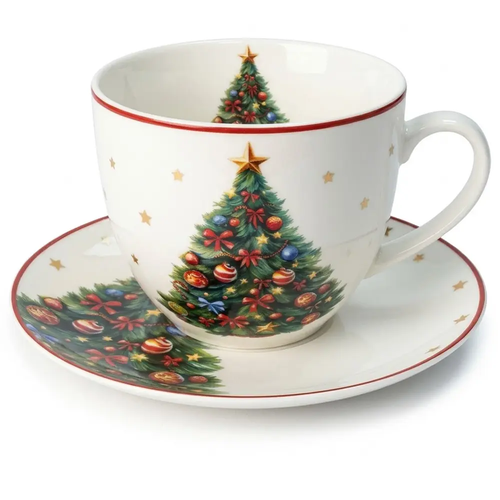 Filiżanki Świąteczne do Kawy i Herbaty Porcelanowe 2 komplety ze spodkami Choinka CR2-S7 250ml