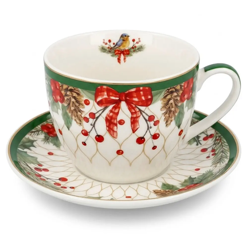Filiżanki Świąteczne do Kawy i Herbaty Porcelanowe 2 komplety ze spodkami Stroik CR2-S5 250ml