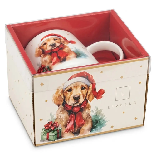 kubek świąteczny, kubek porcelanowy, kubek Piesek Mikołaj, kubek na Boże Narodzenie, kubek 500 ml, kubek z uchem, kubek do kawy, kubek do herbaty, kubek na kakao, kubek z pieskiem, kubek świąteczny na prezent, porcelana świąteczna