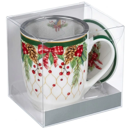 Kubek Świąteczny z Zaparzaczem Porcelanowy z Uchem na Święta Stroik CR3-S5 350ml