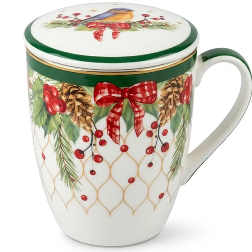 Kubek Świąteczny z Zaparzaczem Porcelanowy z Uchem na Święta Stroik CR3-S5 350ml
