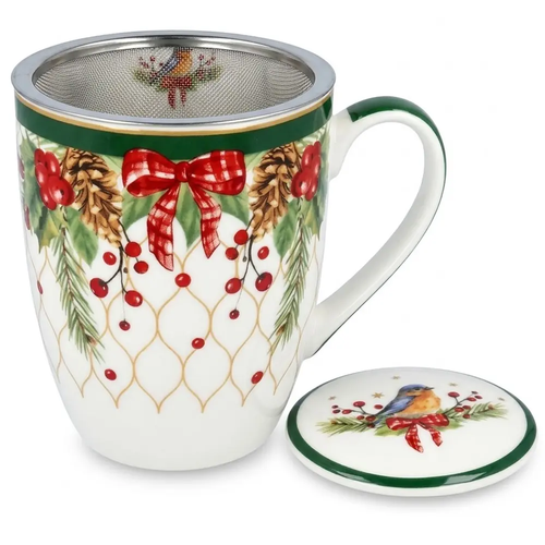 Kubek Świąteczny z Zaparzaczem Porcelanowy z Uchem na Święta Stroik CR3-S5 350ml