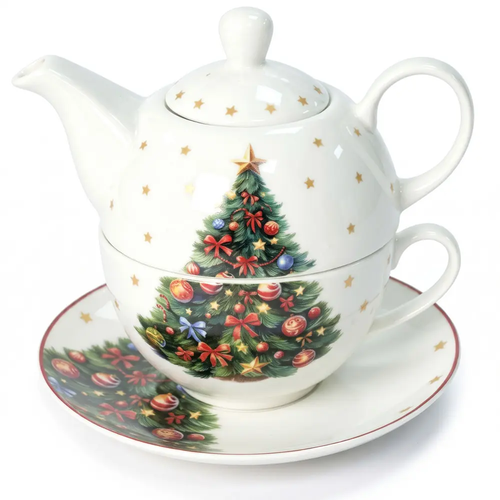 Czajniczek z Filiżanką Porcelanowy Świąteczny na Święta Choinka CR5-S7 400ml
