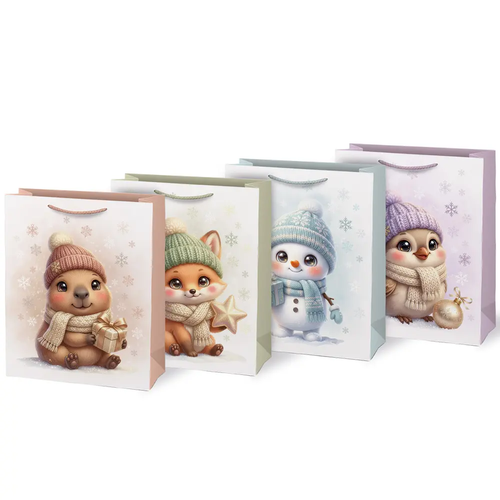 Torba Prezentowa Pionowa Średnia XL BIG 33x15x45 cm Postacie Zimowe Świąteczne mix wzór 1 szt.