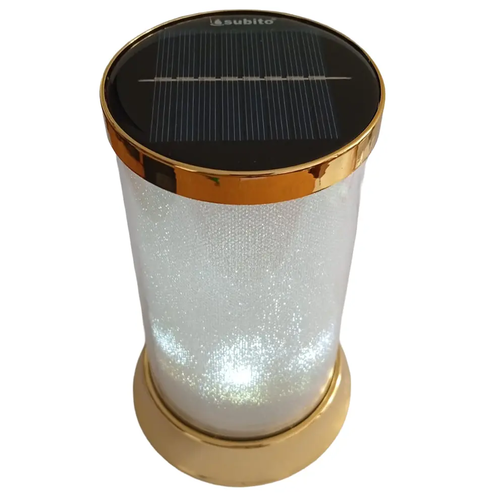 Zdjęcie produktu Znicz solarny LED  SL2 SL1 Lampion na cmentarz white złoty BZ 16 cm Hybrydowy Czujnik zmierzchu Baterie 2