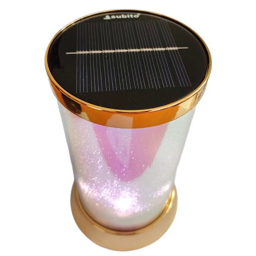 Zdjęcie produktu Znicz solarny LED  SL2 SL1 Lampion na cmentarz white złoty BZ 16 cm Hybrydowy Czujnik zmierzchu Baterie 2