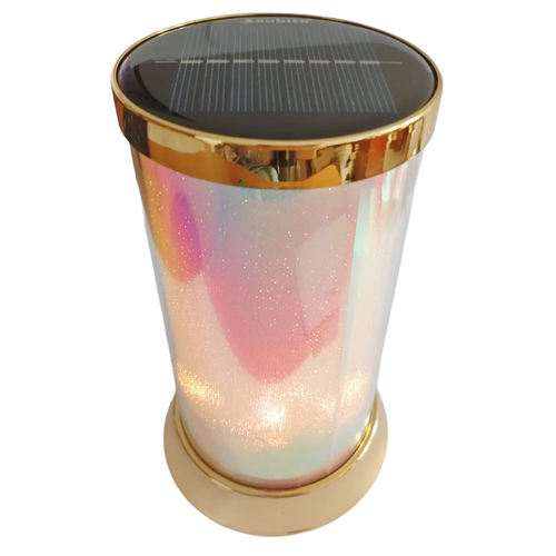 Zdjęcie produktu Znicz solarny LED SL2 SL1 Lampion na cmentarz opal złoty BC 16 cm Hybrydowy Czujnik zmierzchu Baterie 2