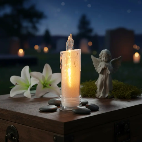 Zdjęcie produktu ŚWIECA LED BROKAT WKŁAD DO ZNICZY WODOODPORNY 17cm CIEPŁY BIAŁY 3