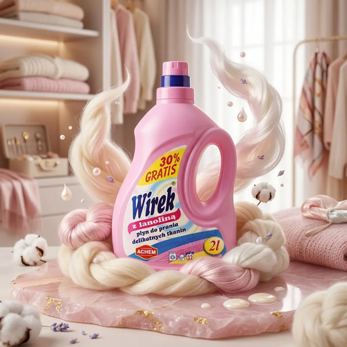 Zdjęcie produktu Płyn do Prania Kolorowych Delikatnych Tkanin Wirek z lanoliną do jedwabiu wełny bawełny 2 L 32 prań 2
