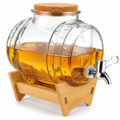 Zdjęcie produktu Słój z Kranikiemna Wodę Lemoniadę Soki Napoje Whisky szklany z bamsusowym stelażem 3 L 4