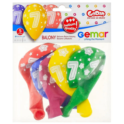 Zdjęcie produktu Zestaw Balonów na Urodziny Premium Hel Nadruk Cyfra 7 mix kolor 33 cm 5szt. 2