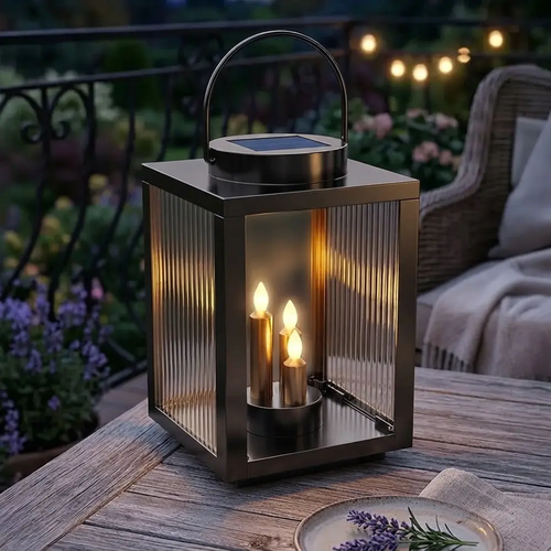 Zdjęcie produktu Znicz Solarny na Cmentarz Duży Czarny Latarnia LED Całoroczny XXL 28cm 3