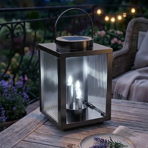 Znicz Solarny na Cmentarz Duży Czarny Latarnia LED Całoroczny XXL 28cm