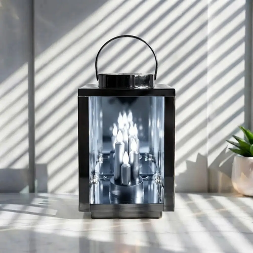 Znicz Solarny na Cmentarz Duży Czarny Latarnia LED Całoroczny XXL 28cm