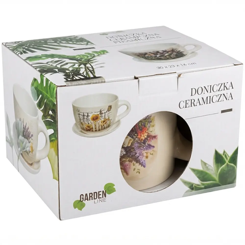 Doniczka Ceramiczna na Kwiaty Filiżanka 1153 Biała Dekoracyjna 30x23x16 cm mix wzór 1 szt.