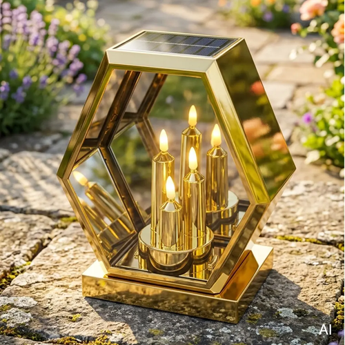 Zdjęcie produktu Znicz solarny LED szklany złoty lampion na grób nagrobny LS-3 25 cm 3