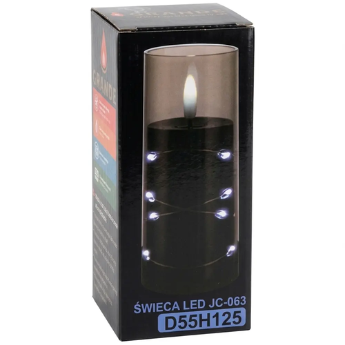 Zdjęcie produktu Znicz Wkład Świeca LED Czarno Biała Tuba z Łańcuszkiem LED z Bateriami 5,5 x 12,5 cm 2