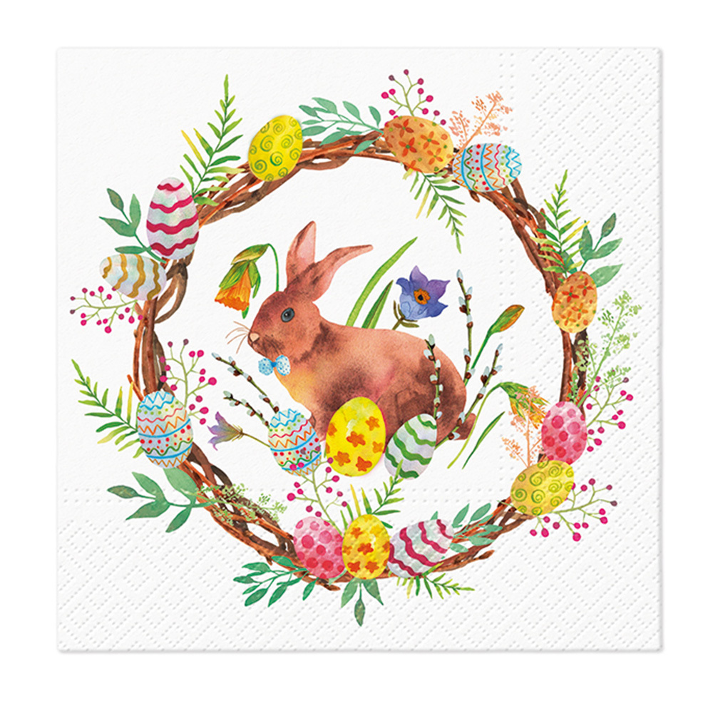 Zdjęcie produktu Serwetki Papierowe Wielkanocne na Stół i Decoupage Eko 33x33 cm 20szt. BUNNY IN A WREATH