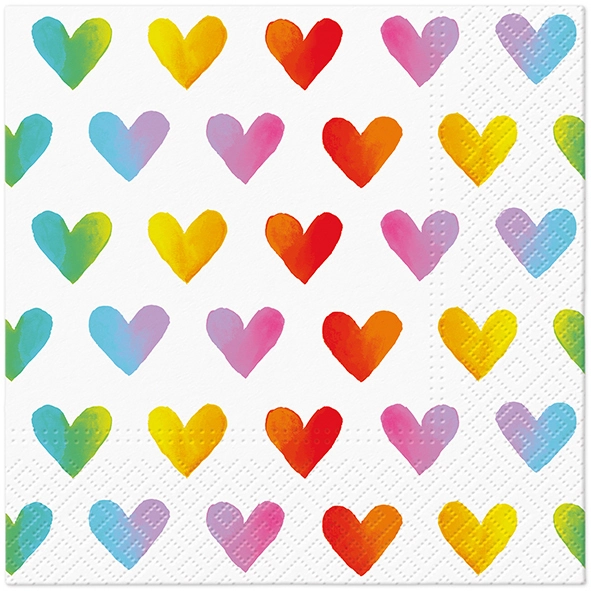 Zdjęcie produktu Serwetki 33x33 Decoupage Rainbow Hearts 20szt.
