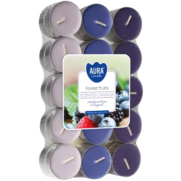 Zdjęcie produktu Małe świece tealighty P15-30-13 – Aromat Owoców Leśnych, Niebieskie, 30 szt.