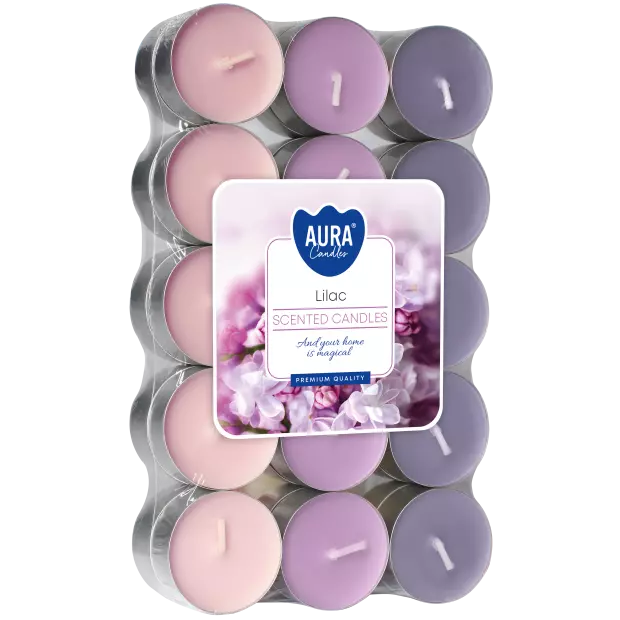 Zdjęcie produktu Małe świece tealighty P15-30-38 – Bez Zapachu, Fioletowe, 30 szt.