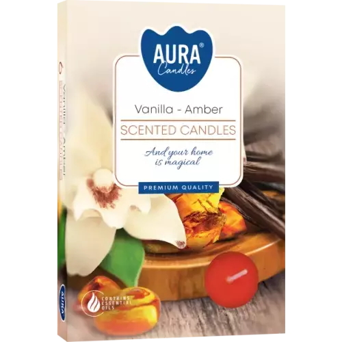 Zdjęcie produktu Małe świece tealighty z aromatem Wanilia i bursztyn P15-355– 6 sztuk