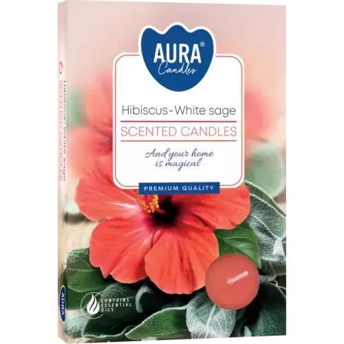 Zdjęcie produktu Małe świece tealighty z aromatem Hibiskusa i białej szałwi P15-356– 6 sztuk