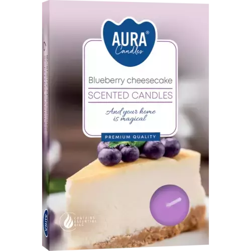 Zdjęcie produktu Małe świece tealighty z aromatem Sernik jagodowy P15-359– 6 sztuk