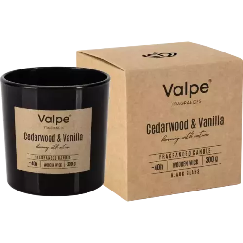 Zdjęcie produktu Świeca zapachowa Drzewo Cedrowe & Wanilia Valpe SN100-095-81 z drewnianym knotem – 300g
