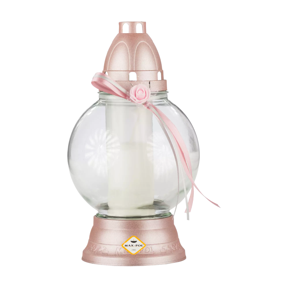 Zdjęcie produktu Znicz Szklany NT 1071 Kapturek Różowy 25cm
