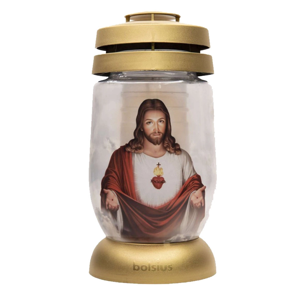 Zdjęcie produktu Znicz Szklany Lampion Bolsius 3D Jezus Złoty 22cm