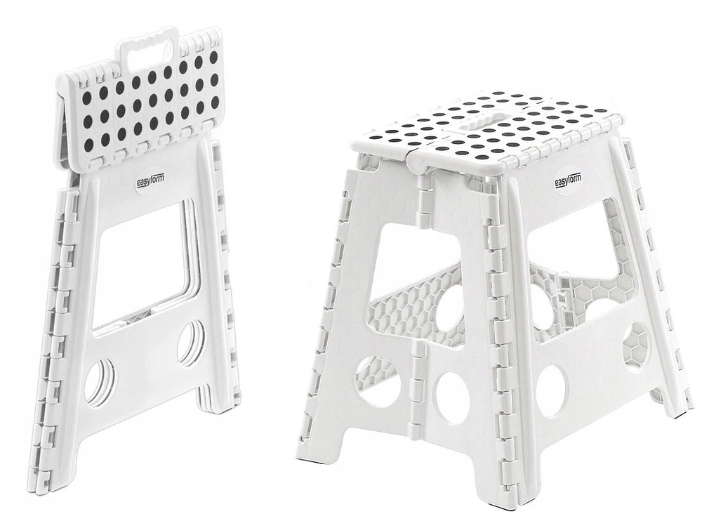 Zdjęcie produktu Stołek składany 39 cm biały 150 kg taboret antypoślizgowy