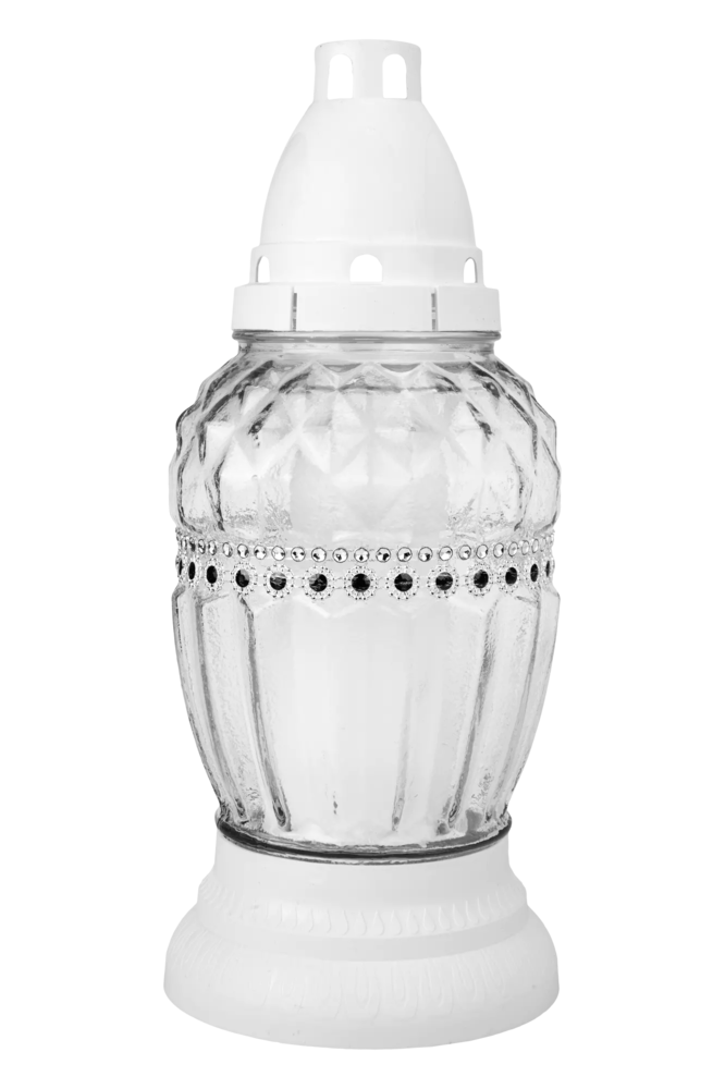 Zdjęcie produktu Znicz biały dekorowany szkło grób 502CB 24cm
