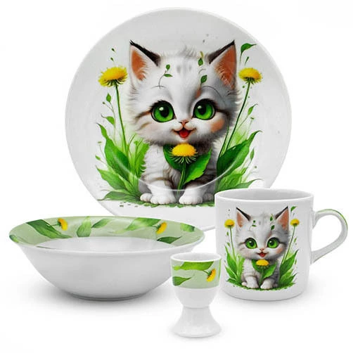 Zdjęcie produktu Zestaw obiadowy dla dzieci Kotek Mruczek porcelanowy Bella Fiore
