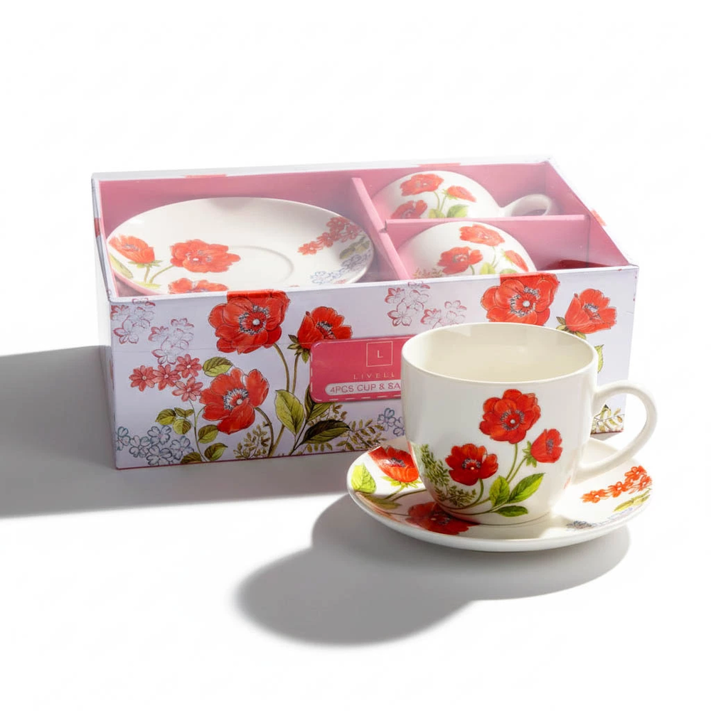Zdjęcie produktu Filiżanki do Kawy i Herbaty Porcelanowe 2 komplety ze spodkami 250 ml Maki LIVELLO