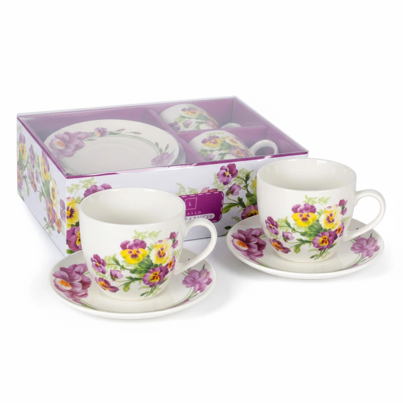 Zdjęcie produktu Filiżanki do Kawy i Herbaty Porcelanowe 2 komplety ze spodkami 250 ml Kwiaty LIVELLO
