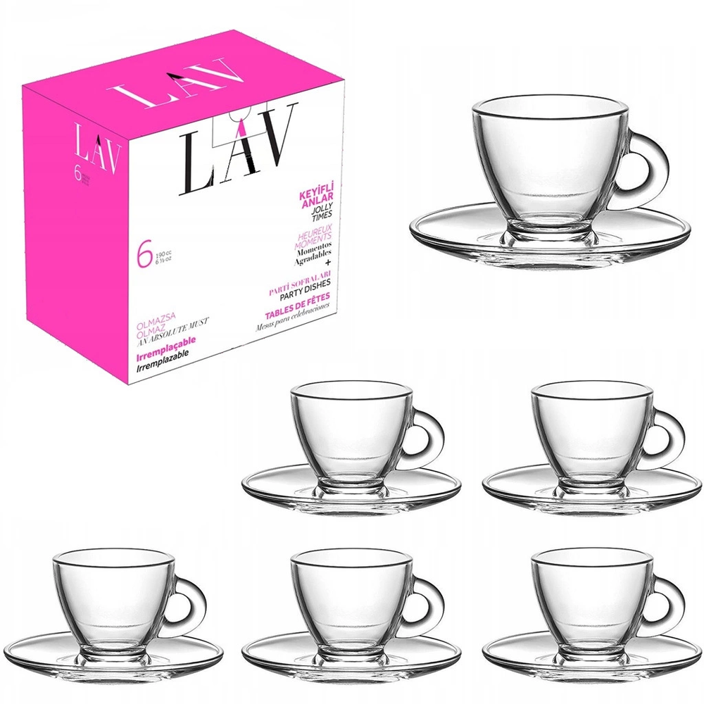 Zdjęcie produktu 6x Filiżanki do Espresso Szklane 95 ml LAV Roma Wytrzymałe Zestaw