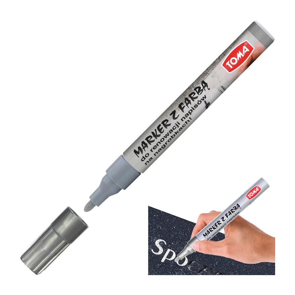Zdjęcie produktu Marker Olejowy Toma SREBRNY do Napisów na Pomnik Nagrobek 2.5mm