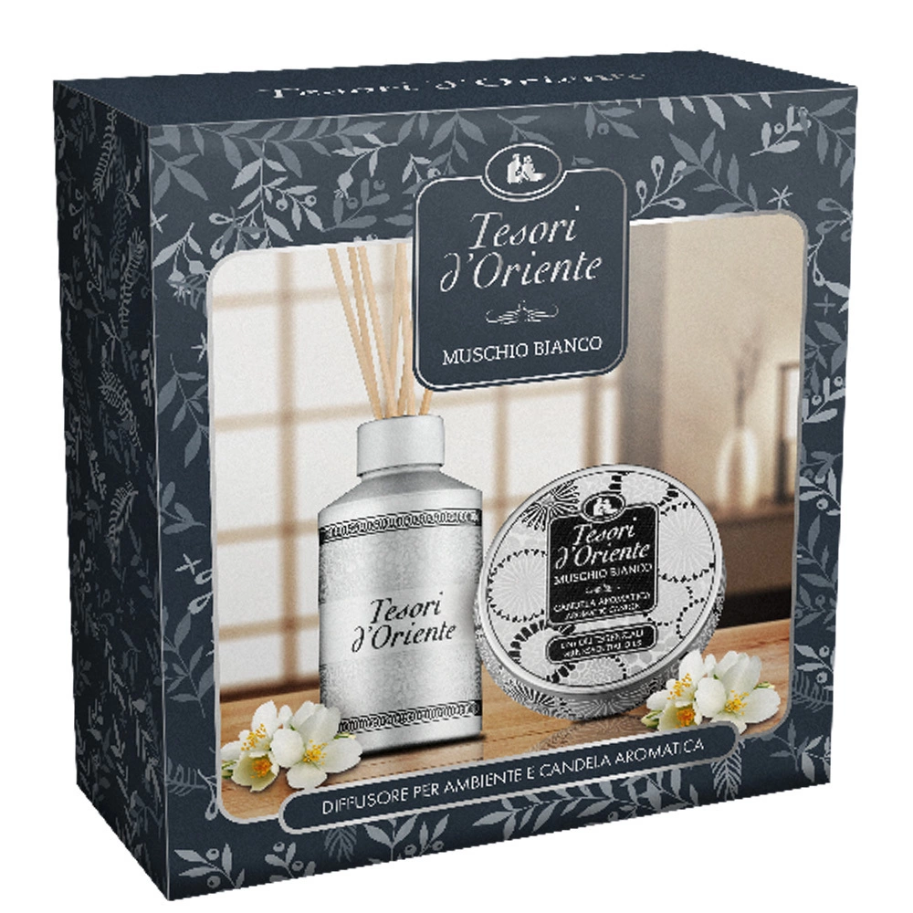 Zdjęcie produktu TESORI D'ORIENTE Białe Piżmo Zestaw Dyfuzor Świeca 200ml 109g Prezent