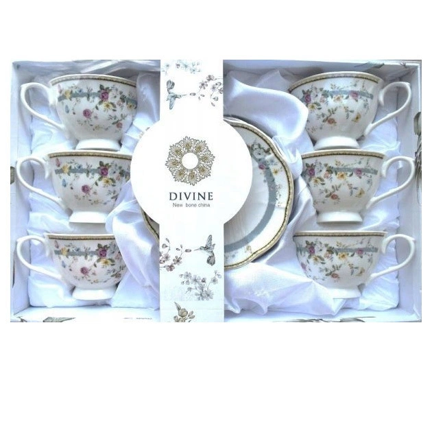 Zdjęcie produktu Komplet Filiżanek Divine 200ml Porcelana Biała 12el. Zestaw Kawa Herbata 6 Osób