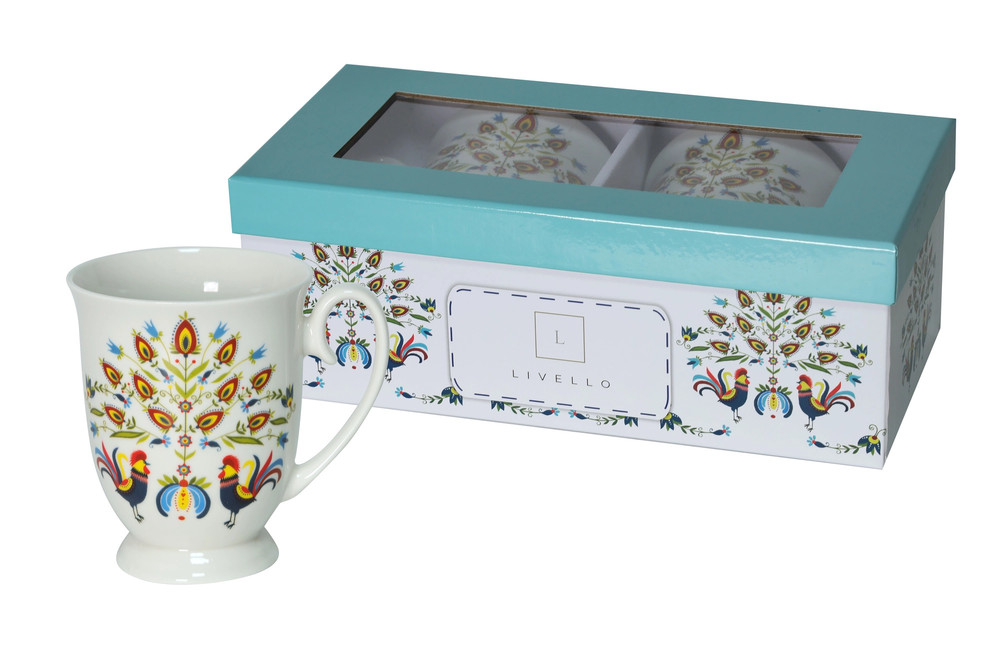 Zdjęcie produktu LIVELLO 2 x Kubek Porcelanowy Do Kawy Herbaty 350 ml Zestaw FOLK ŁOWICKI