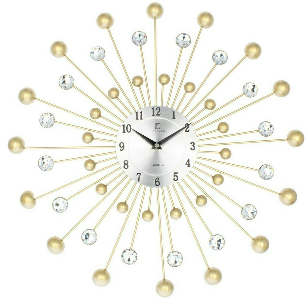 Zdjęcie produktu Zegar Ścienny 50cm SŁOŃCE Metal Kryształki CRISTAL ZG48