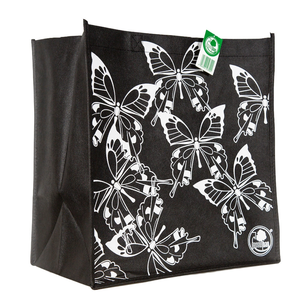 Zdjęcie produktu Torba PP Tkana na Zakupy Motyl Czarno-Biała Wytrzymała 34x36x22 cm