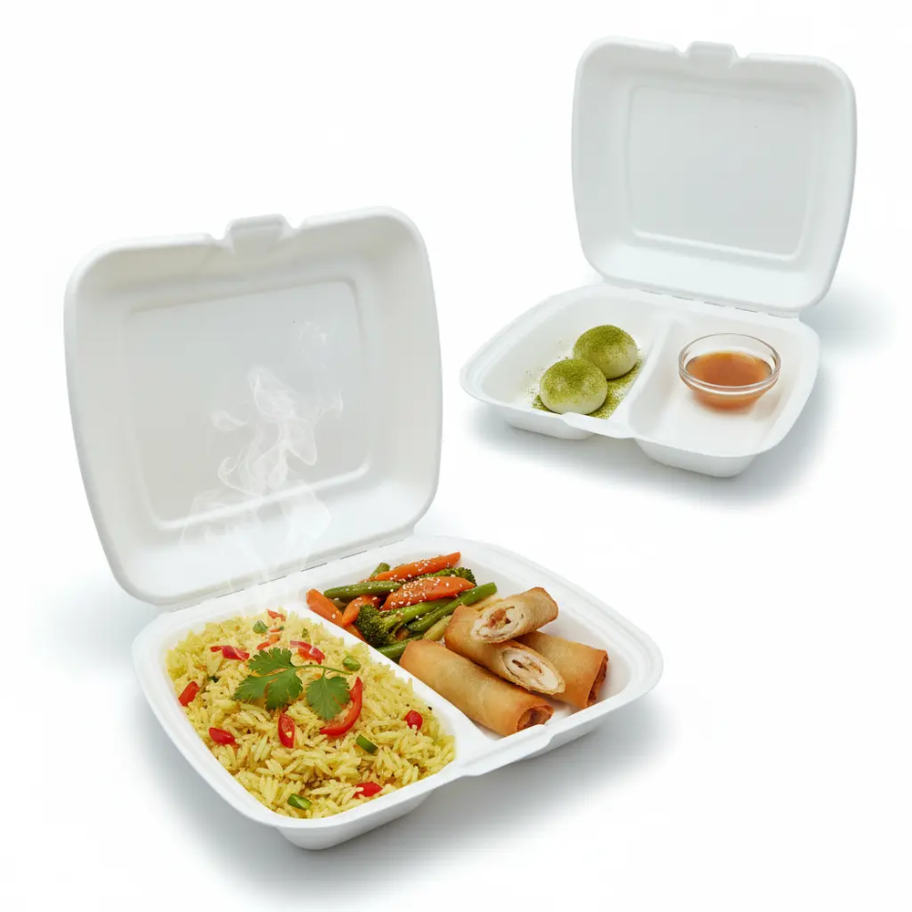 Zdjęcie produktu POJEMNIK OBIADOWY Ekologiczny MENU BOX DWUDZIELNY 23cm x 20,5cm 50szt z TRZCINY bez SUP